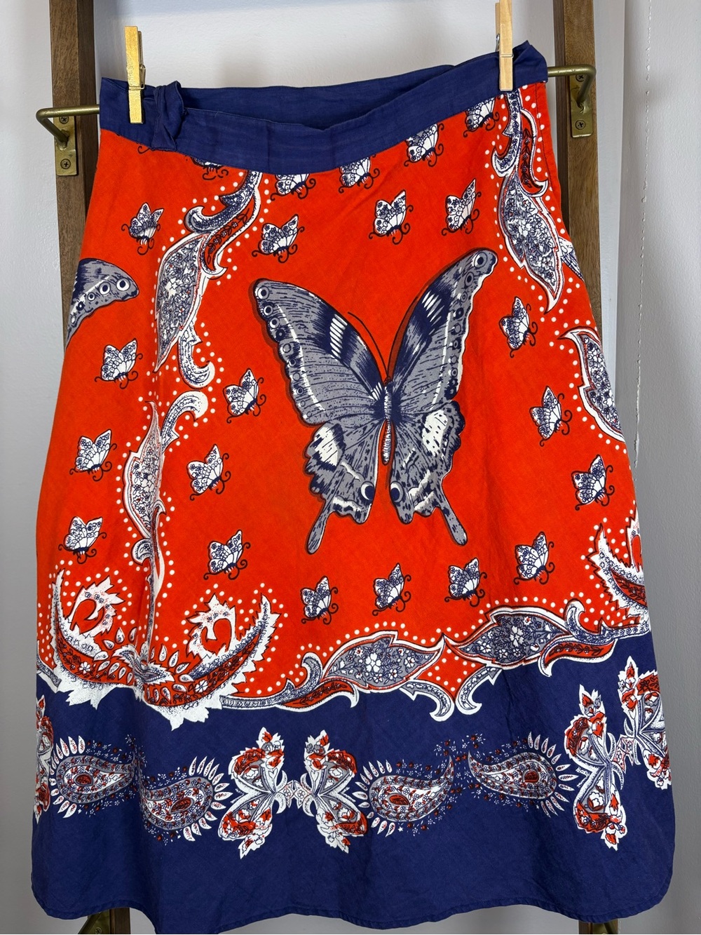 Lucky Brand Red & Navy Butterfly Print A-Line Skirt